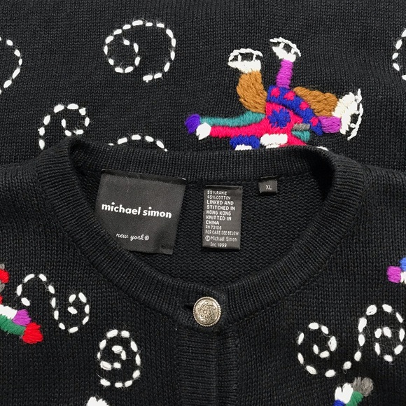 Vintage Michael Simon Embroidered Ice Skaters Cardigan - Women’s XL - Picture 8 of 8